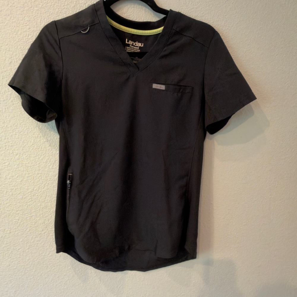 Landau Black V-Neck Scrub Top